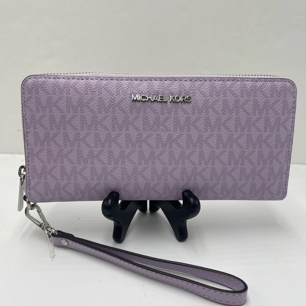 MICHAEL KORS Jet Set Large Signature Logo Continental Wallet Wristlet Phone NWT - Picture 10 of 16